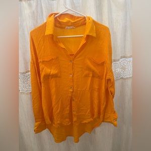 Orange button up blouse size small